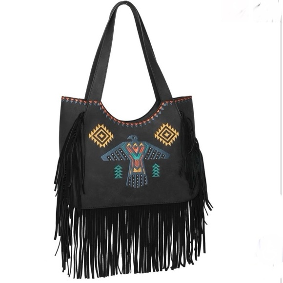 WG36-G8005 Wrangler Embroidered Fringe Concealed Carry Tote Color black - Picture 5 of 7